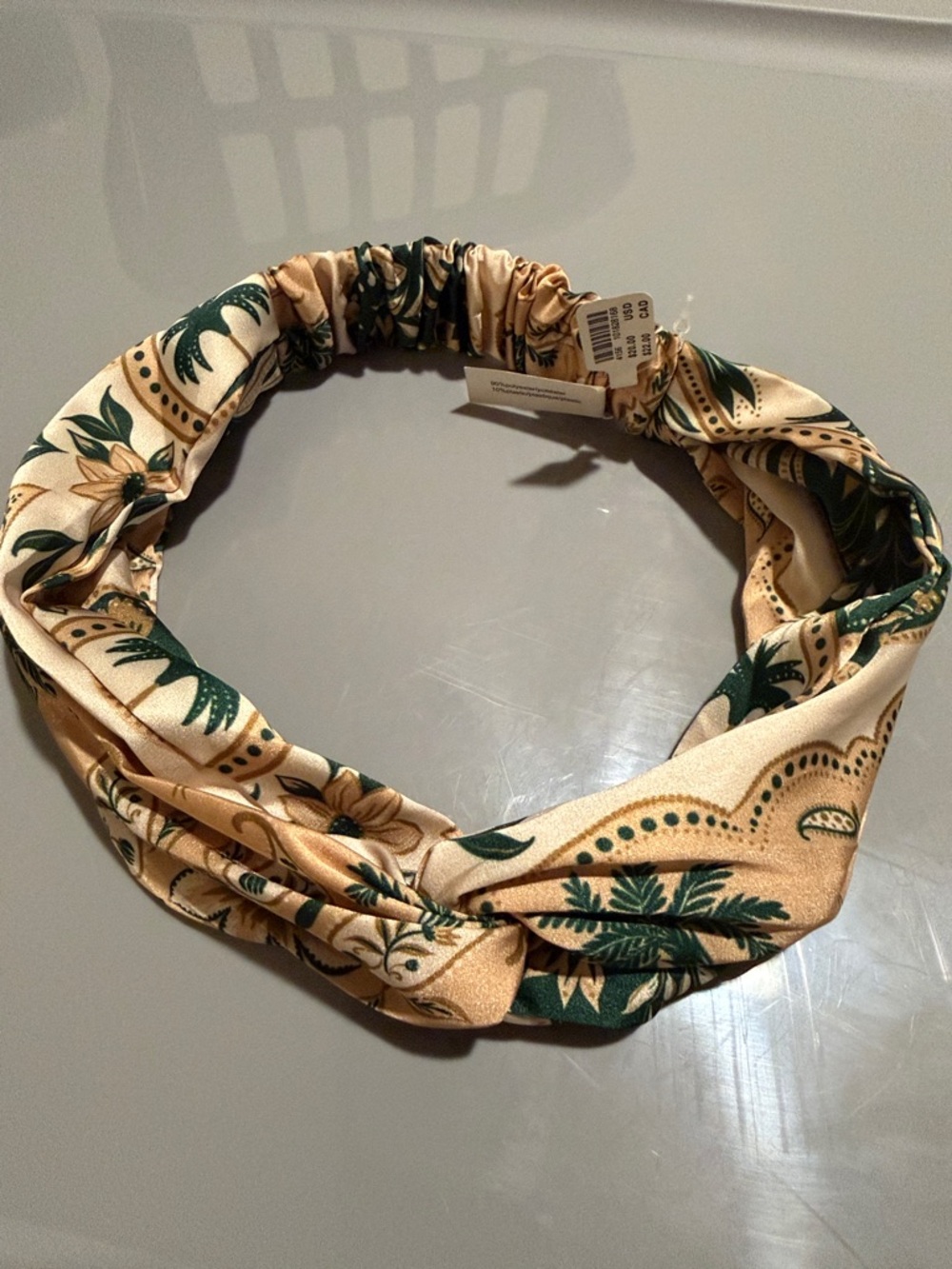 NWT Anthropologie Neutral Beige & Green Printed Twisted Headband
